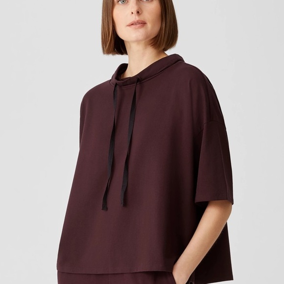 Eileen Fisher Tops - Traceable Organic Cotton Jersey Funnel Neck Box-Top Boxy Fit, Short Length SZ L